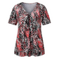 T-shirt à manches courtes et col V pour femme, tunique plissée à motif léopard