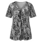 T-shirt à manches courtes et col V pour femme, tunique plissée à motif léopard