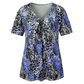 T-shirt à manches courtes et col V pour femme, tunique plissée à motif léopard
