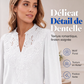 Chemisier à col V en dentelle pour femmes, manches longues à pois suisses, tee-shirt décontracté, haut