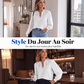 Chemisier à col V en dentelle pour femmes, manches longues à pois suisses, tee-shirt décontracté, haut