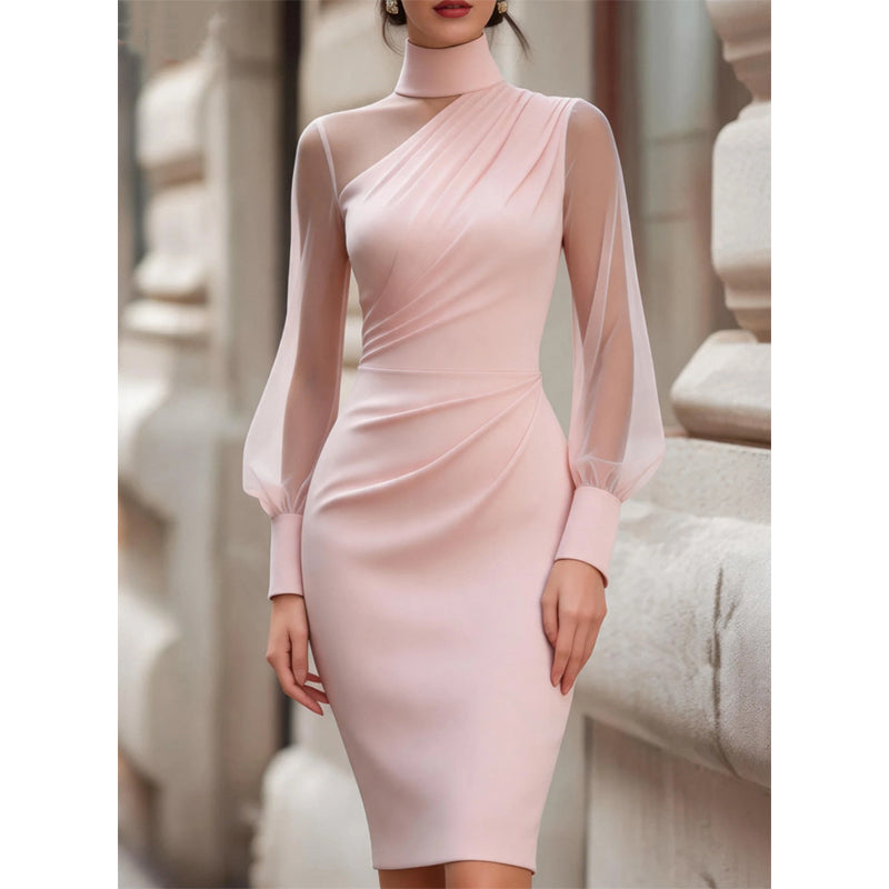 Robe moulante en maille à col montant pour femme