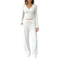 Ensemble pour femme : haut à col V à manches longues et pantalon à jambes larges