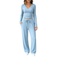 Ensemble pour femme : haut à col V à manches longues et pantalon à jambes larges