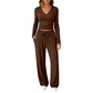 Ensemble pour femme : haut à col V à manches longues et pantalon à jambes larges