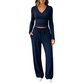 Ensemble pour femme : haut à col V à manches longues et pantalon à jambes larges
