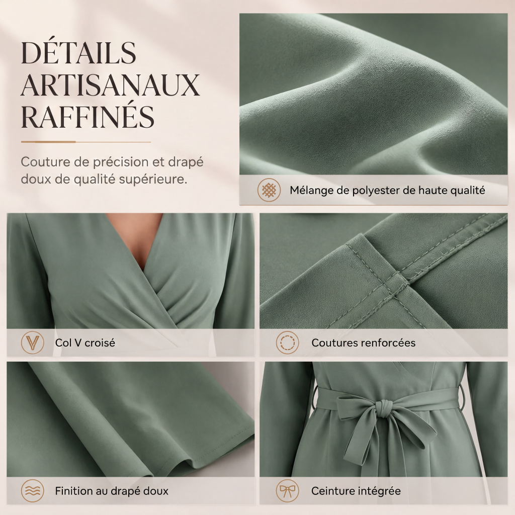 Combinaison à manches longues et col V pour femme avec ceinture