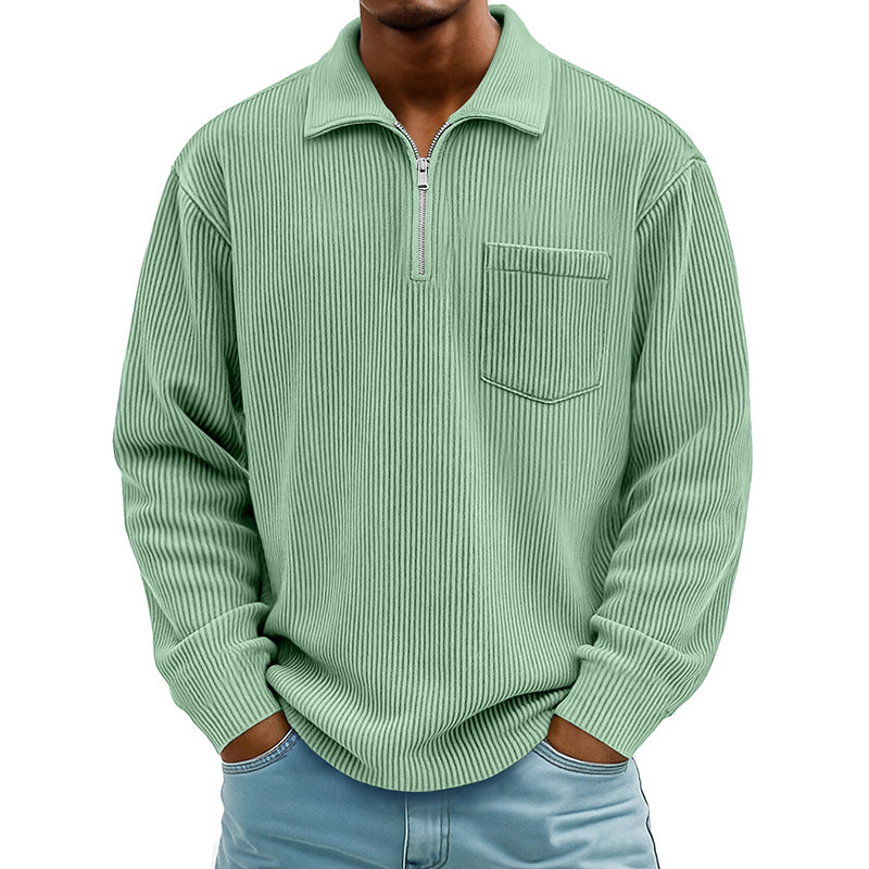 Pull décontracté à col demi-zip côtelé pour homme