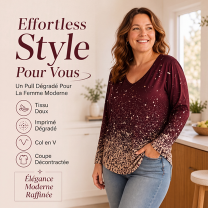 Chemise à manches longues pour femme, col V, imprimé dégradé