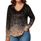 Chemise à manches longues pour femme, col V, imprimé dégradé