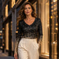 Chemise à manches longues pour femme, col V, imprimé dégradé