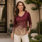 Chemise à manches longues pour femme, col V, imprimé dégradé