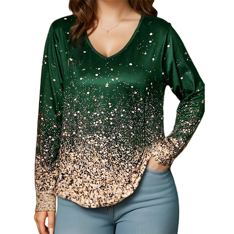 Chemise à manches longues pour femme, col V, imprimé dégradé