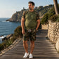 Ensemble chemise à manches courtes camouflage décontractée et short pour homme