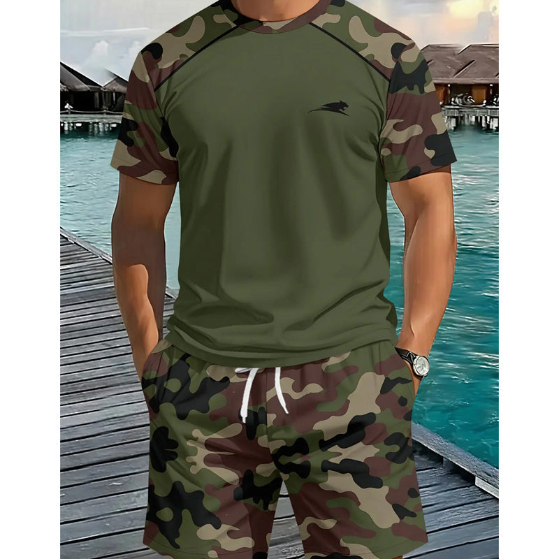 Ensemble chemise à manches courtes camouflage décontractée et short pour homme