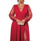 Robe longue élégante pour femme à col V avec empiècements en dentelle