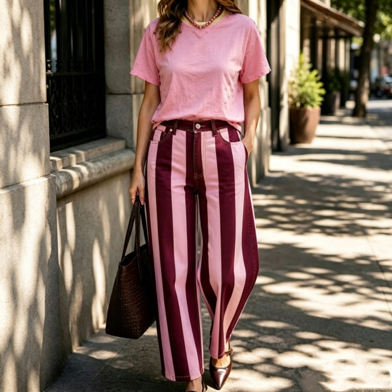 Pantalon large à rayures décontracté pour femme