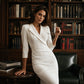 Robe blazer pour femme à col V et manches 3/4