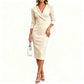 Robe blazer pour femme à col V et manches 3/4