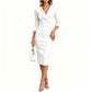 Robe blazer pour femme à col V et manches 3/4