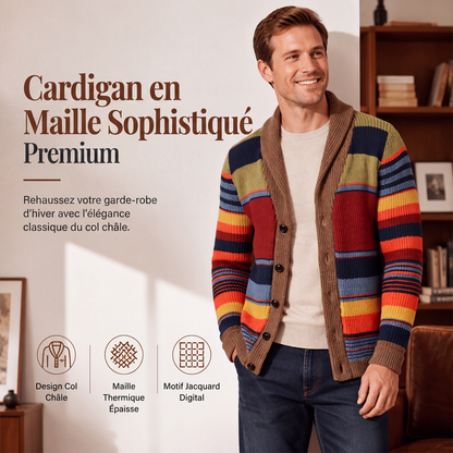 Cardigan en maille rayé à col châle pour homme