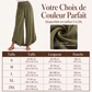 Pantalon taille haute en coton et lin pour femme