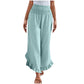 Pantalon taille haute en coton et lin pour femme