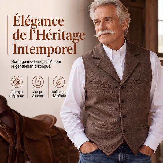Gilet en tweed à chevrons avec col revers vintage pour homme