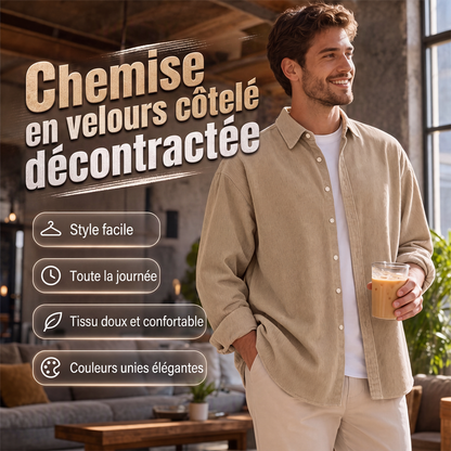 Chemise décontractée en velours côtelé à boutons pour homme
