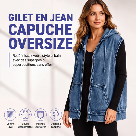 💙 LE DENIM AUTREMENT | Gilet Oversize en Jean à Capuche -50 %
