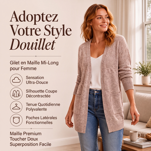 Cardigan en maille décontracté pour femme, à ouverture sur le devant