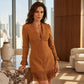Robe femme à manches volantées et franges