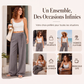 Pantalon large décontracté rayé pour femme