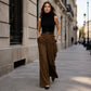 Pantalon large décontracté rayé pour femme