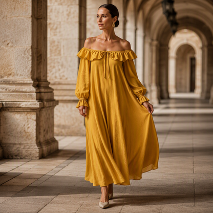 Robe longue décontractée à épaules dénudées pour femme