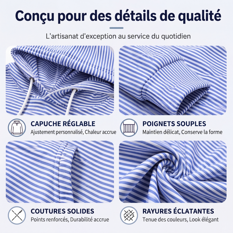Sweat à capuche rayé à patchwork pour femme