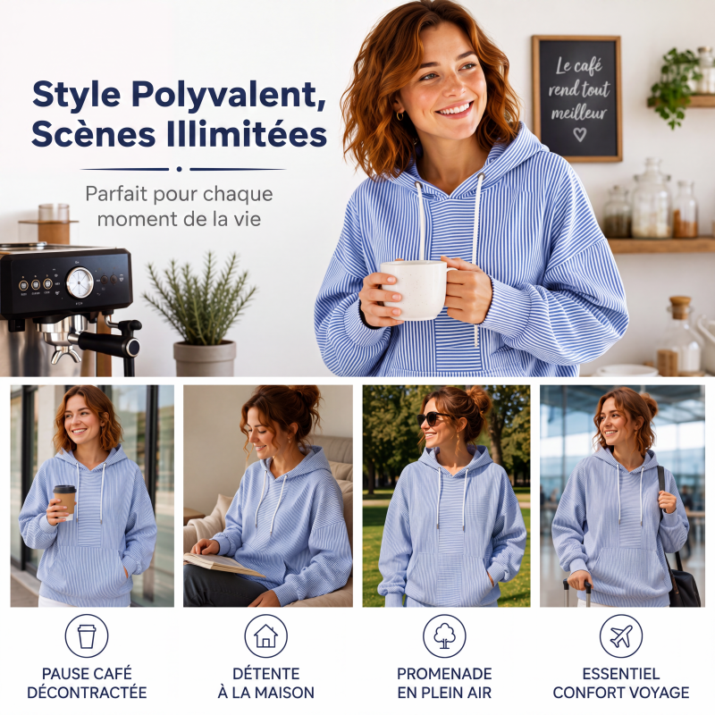 Sweat à capuche rayé à patchwork pour femme