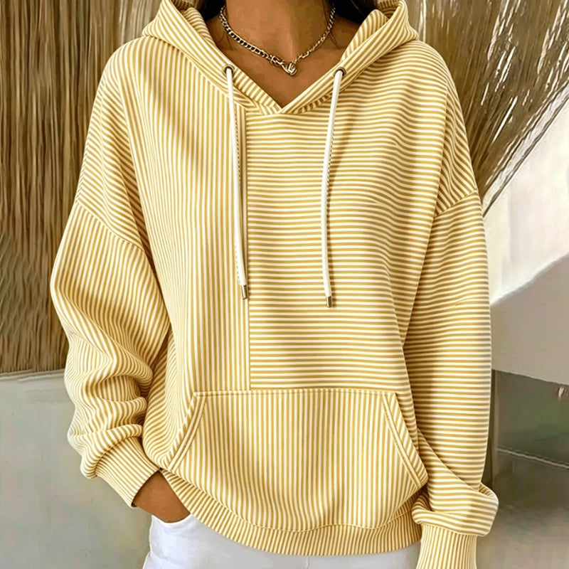 Sweat à capuche rayé à patchwork pour femme