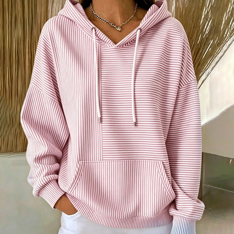 Sweat à capuche rayé à patchwork pour femme