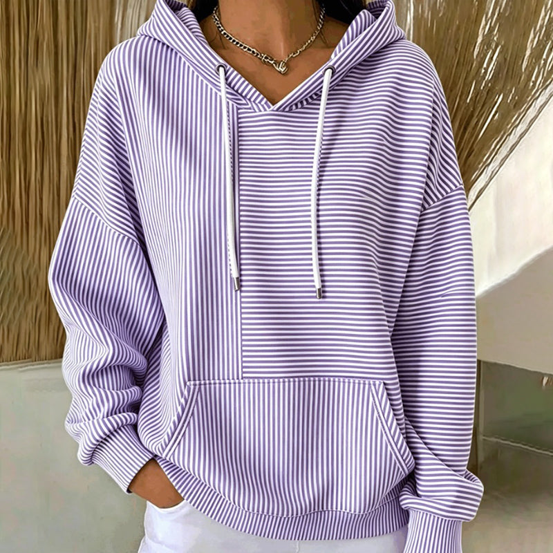 Sweat à capuche rayé à patchwork pour femme
