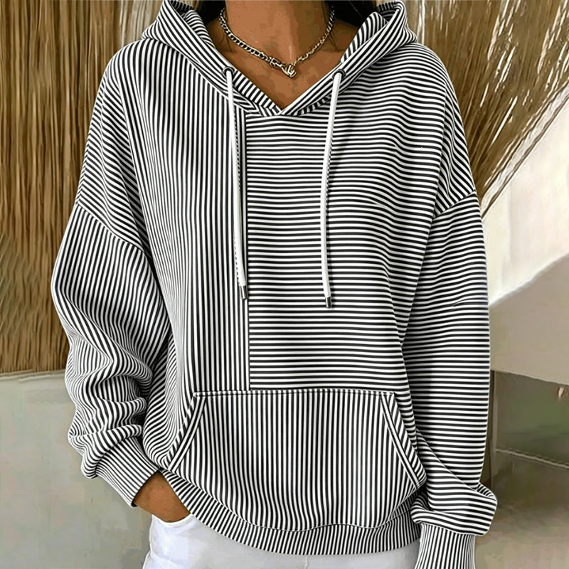 Sweat à capuche rayé à patchwork pour femme