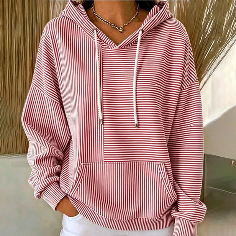 Sweat à capuche rayé à patchwork pour femme