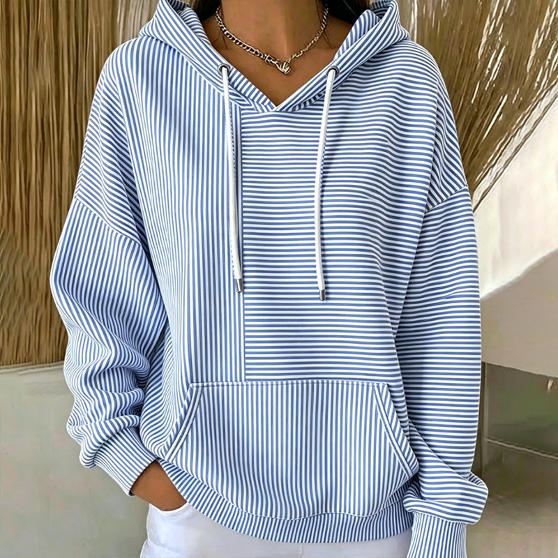 Sweat à capuche rayé à patchwork pour femme