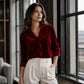 Chemisier pour femme à col volanté de couleur unie