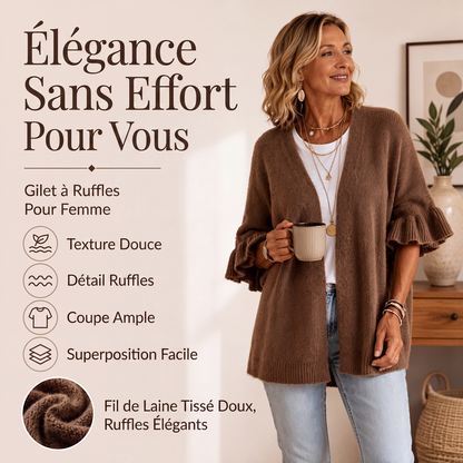 Cardigan en maille à manches à volants pour femme