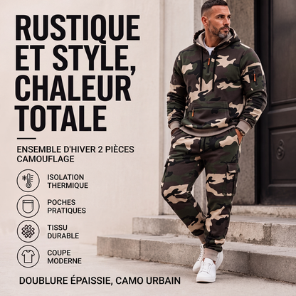 Ensemble sweat à capuche chaud et pantalon camouflage pour homme