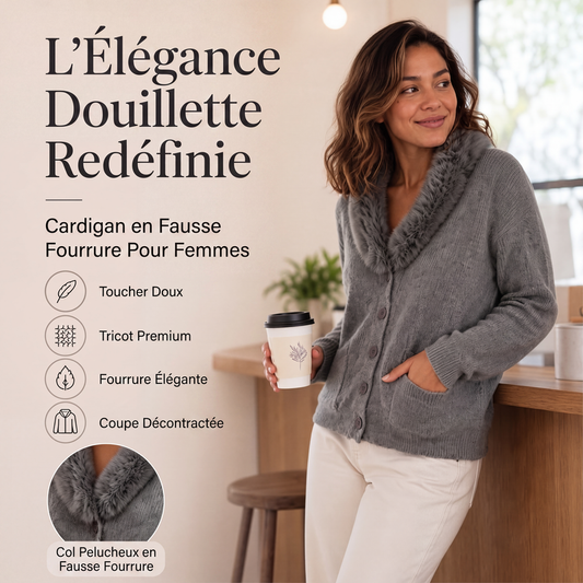 🌸 OFFRE LIMITÉE –50% ! ✨ Cardigan en maille à col fourrure pour femme