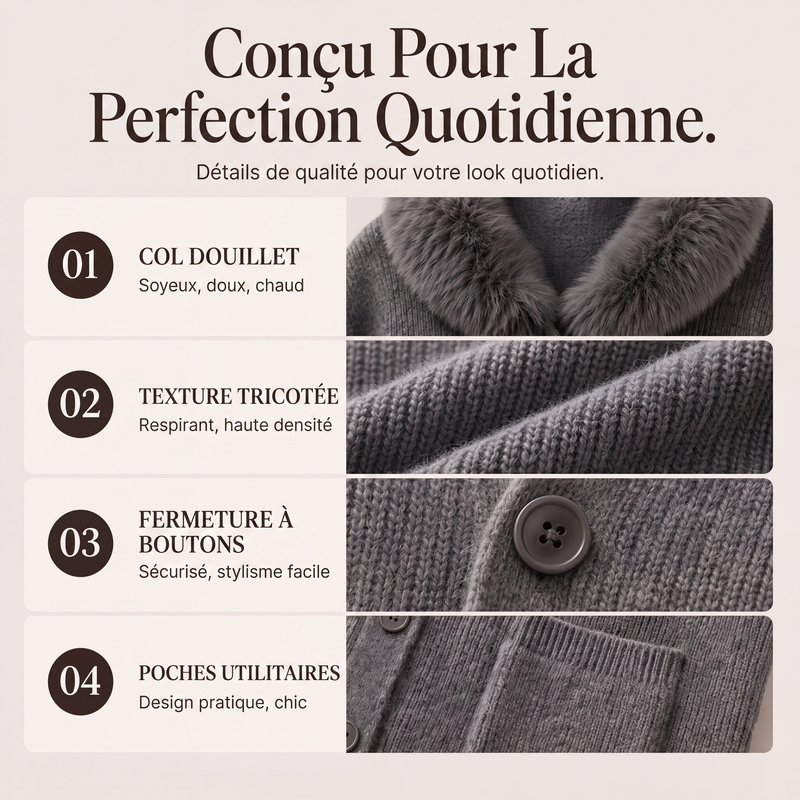 🌸 OFFRE LIMITÉE –50% ! ✨ Cardigan en maille à col fourrure pour femme