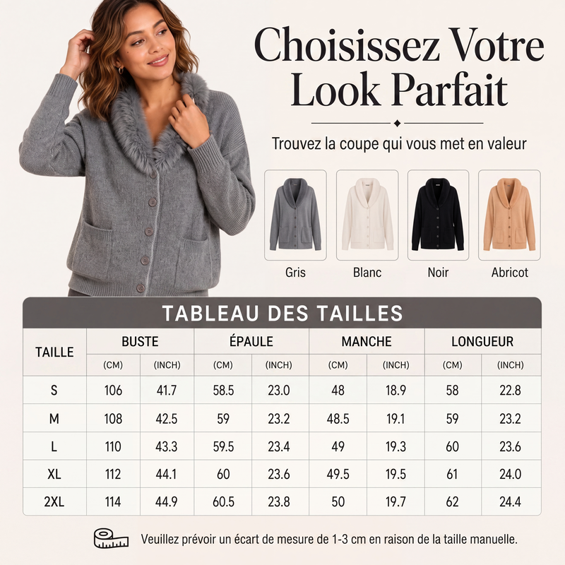 🌸 OFFRE LIMITÉE –50% ! ✨ Cardigan en maille à col fourrure pour femme