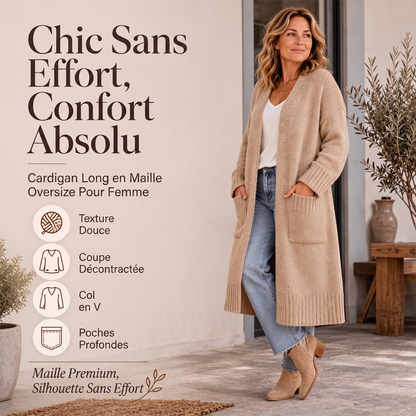 Cardigan long en maille à col ouvert pour femme